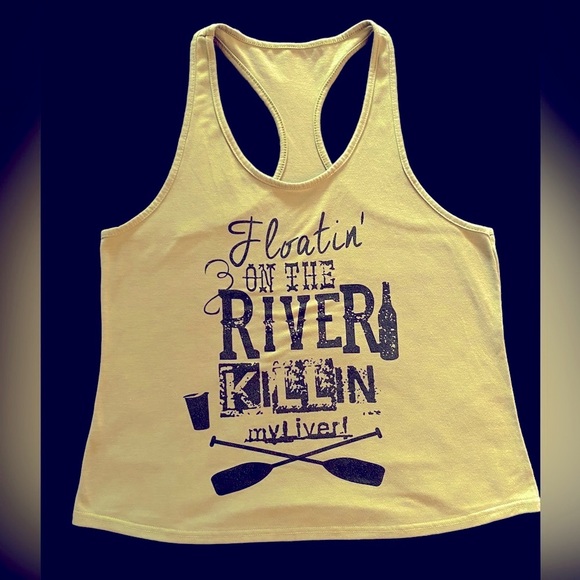 Olive Green Tank “Floatin On The River Killin My Liver” Size Medium - Picture 2 of 4